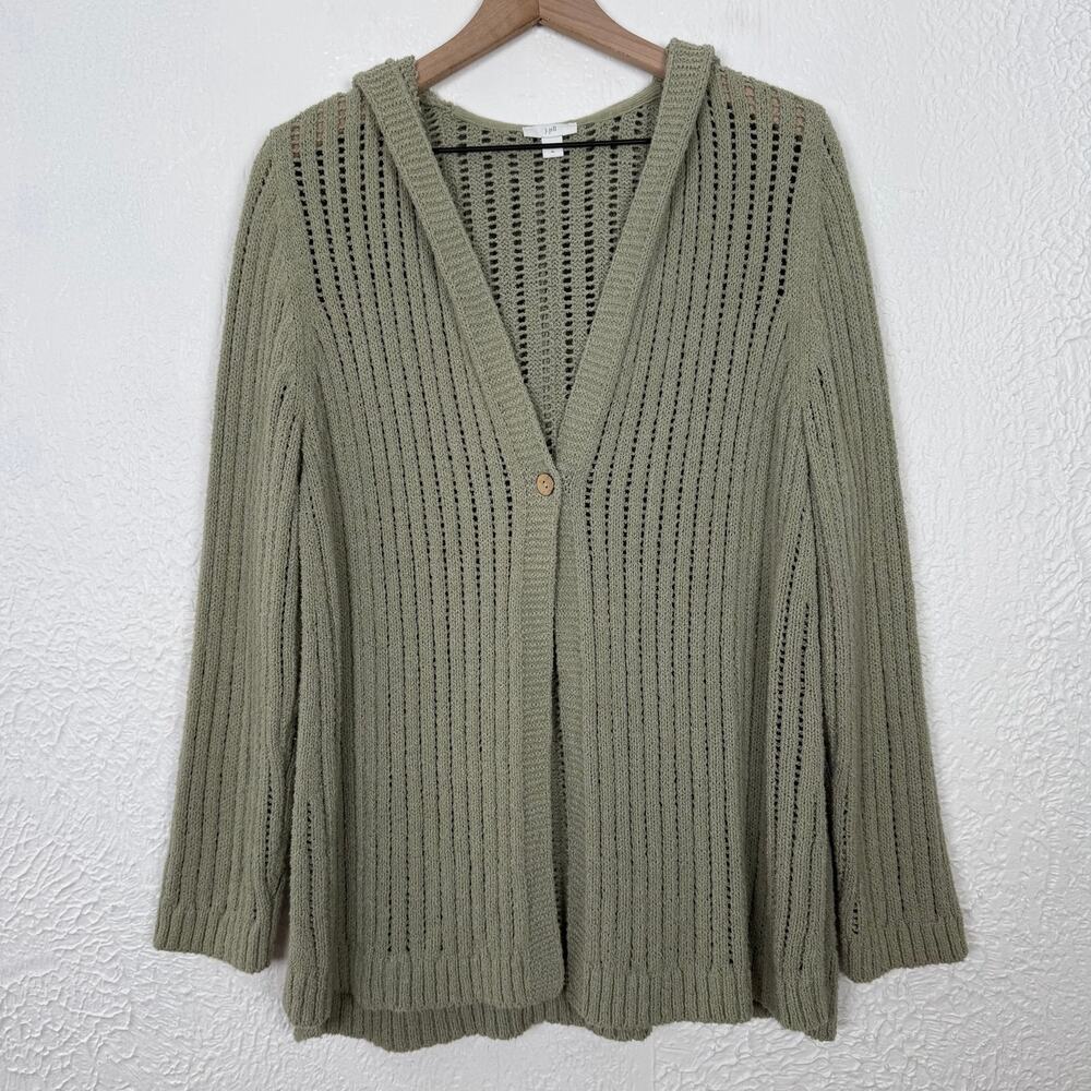 J. Jill Button Front Knit Hooded Cardigan Sweater Sage Green Size XL